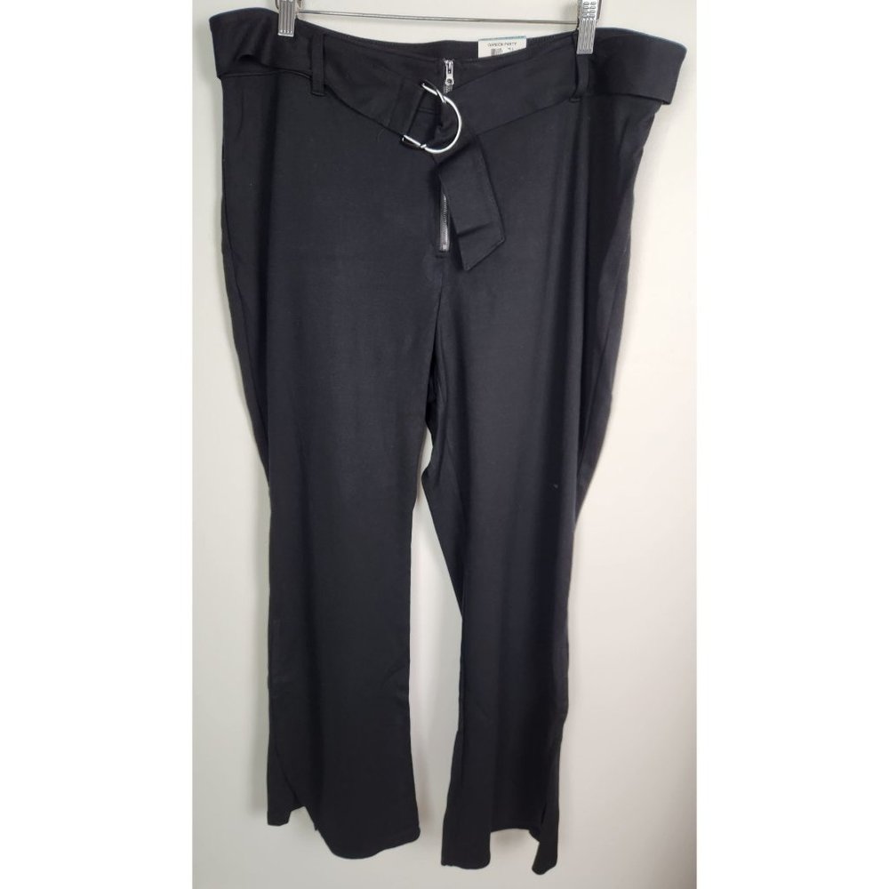 INC International Concepts Sz. 20W Black Boot Leg Split Hem Belted Pants NWT